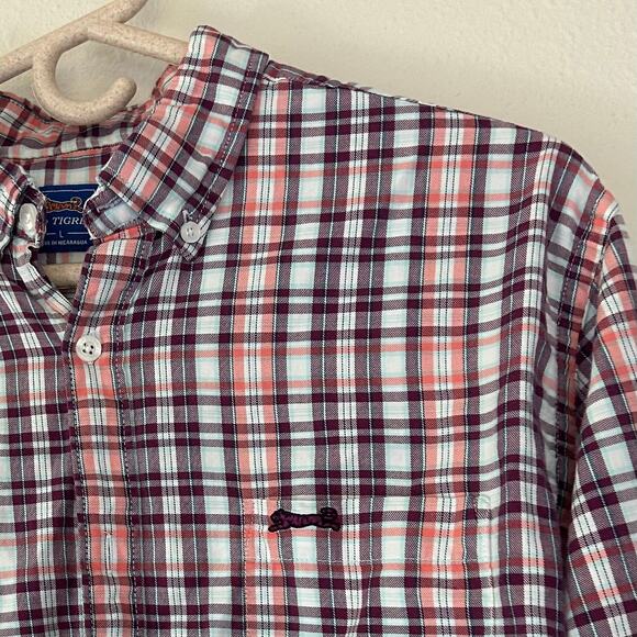 Le Tigre plaid button up collared shirt preppy causal classic multicolor shirt L - Picture 3 of 13